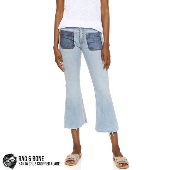 RAG & BONE SANTA CRUZ FLARE CROP JEANS IN PATCH VARICK WOMEN’S SIZE 28 RAW HEM